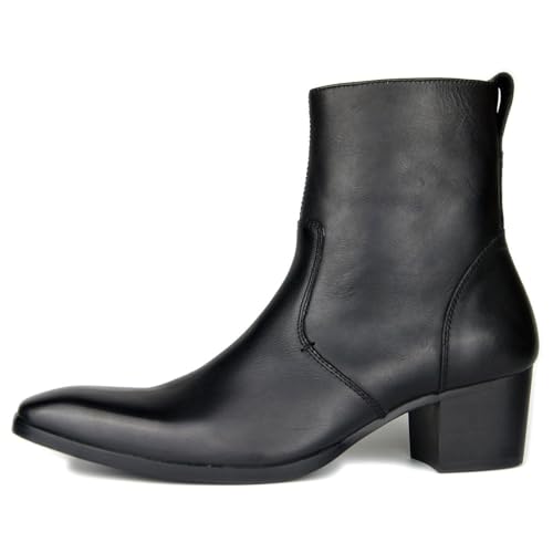 OSSTONE Dress Boot for Men Leather Chelsea Boots Casual Heel Shoes Zipper-up OS-JY002-US