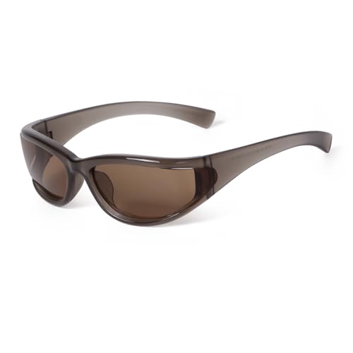 Laurinny Y2K Wrap Around Sunglasses for Women Men Rave Festival Hollow-out Lens Thick Frame Futuristic Fashion Sporty Shades UV400 Protection (Brown Frame Brown Lenses)