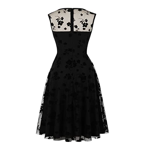 Image of 1950s Dresses for Women Vintage Elegant Short Puff Sleeve Polka Dot Patchwork Knee Length Cocktail Party Dress