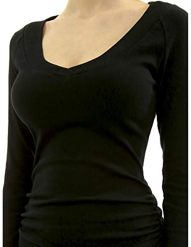 AmélieBoutik Women V Neck Raglan Long Sleeve Ruched Sides Top2