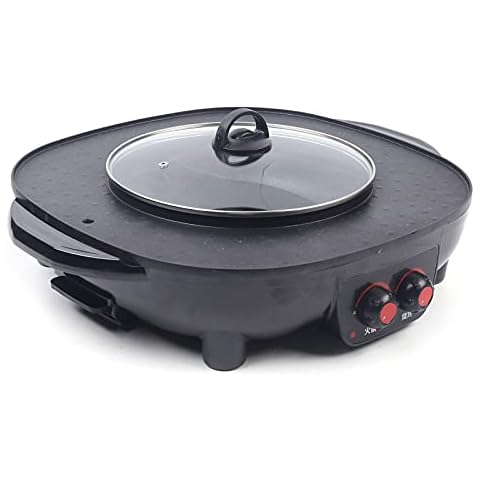 2 in 1 Elektrischer Hot Pot Grill 2100W Multifunktional Antihaft Smokeless BBQ Hotpot Ofen Backform Grillpfanne, für 5-6 Personen Party zuHause Cover
