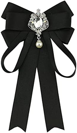 JKQBUX Bowknot Rhinestone Ribbon Bow Brooch Pre-Tied Bow tie for Women Neck Tie Wedding Party Christmas Gifts Ceremony Black