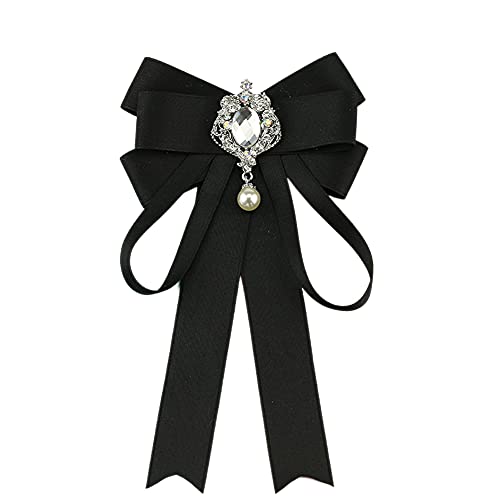 Jkqbux Bowknot Rhinestone Ribbon Bow Brooch Pre-Tied Bow Tie For Women Neck Tie Wedding Party Christmas Gifts Ceremony Black #TOP2