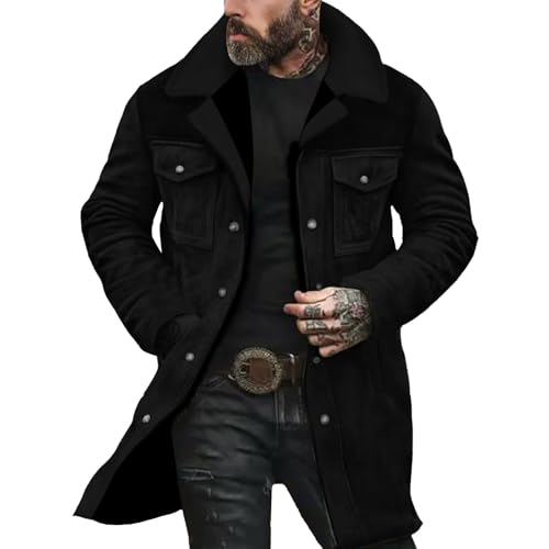 Men'S Vintage Trench Faux Leather Jacket Retro Mid Length Coats Oversized Zip Up Fall Winter Fashion Tactical Jackets4