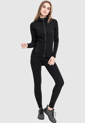 Urban Classics Damen Ladies Athletic Interlock Zip Hoody Kapuzenpullover, Schwarz (Black 7), L EU