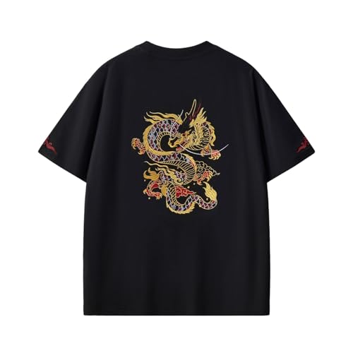 T-shirt dragon homme en coton à col rond et épaules tombantes
