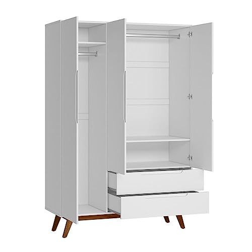 Guarda Roupa Infantil Retrô 3 Portas 2 Gavetas Alpi Olivar Móveis Branco