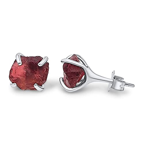 Natural raw garnet stud earrings with...
