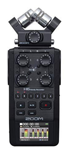 Zoom H6 All Black (2020 Version) 6-Track Portable Recorder, Stereo Microphones, 4 XLR/TRS
