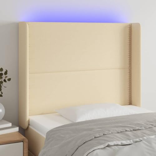 Juroupi Cabecero con LED cabecero Cama Dormitorio cabeceros de Cama headboard cabeceros Cama de Tela Color Crema 103x16x118/128 cm - 3123903
