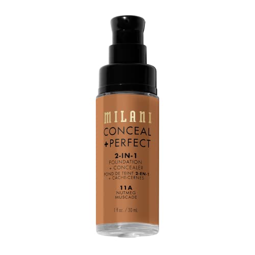 Milani Perfect 2-in-1 Matte, Satin Cruelty-Free Liquid Foundation and Concealer (Nutmeg, 1 Fl. Oz.)