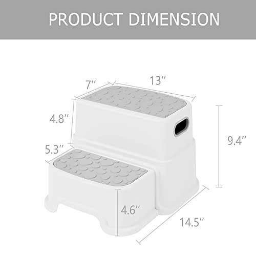 Homko 2 Step Stool For Kids Toddler Stool For Potty Training Kids Step Stool For Bathroom Kitchen Sink And Toilet Potty Training Anti-Slip Potty Stools, 3 In 1 Independent Stepping Stool, Grey #TOP6