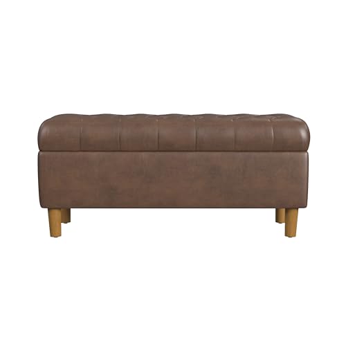 Image of HomePop 40 inch Ainsley Button Tufted Storage Bench - Brown Faux Leather
