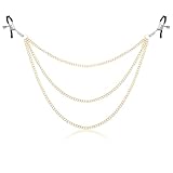Nipple Clips for Adult Play, Non-Piercing Nipple Clamps for Women Faux Body Jewelry, Adjustable Triple Chain Stainless Steel Body Clamps for Women(Gold)