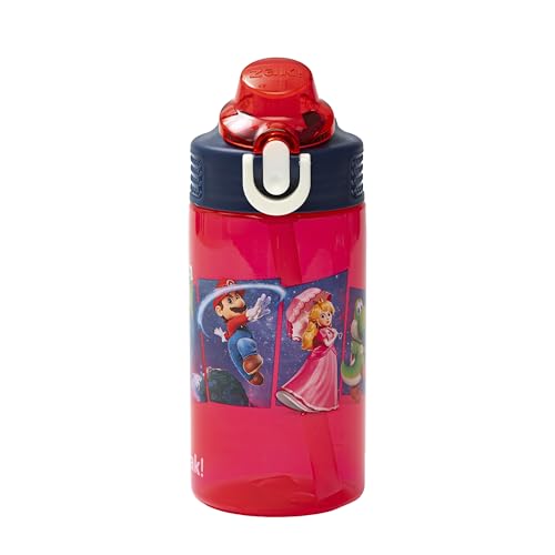 Zak Designs The Super Mario Galaxy Movie Sage Kids Water Bottle For School or Travel 16oz Durable Plastic Water Bottle With Straw and Leak-Proof Spout Cover BPA Free (Mario & Friends)