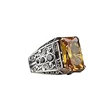 Bague pour homme en argent sterling 925 avec pierre de citrine jaune avec pierres latérales zircone, bijou en argent, cadeau pour homme, pierre