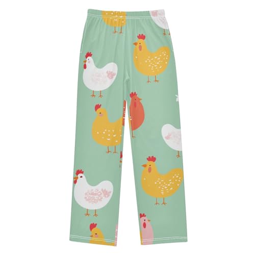 Chicken Floral Boys Long Pants Soft Trousers Elastic Waist Kids Lounge Bottoms with Pockets S-XL