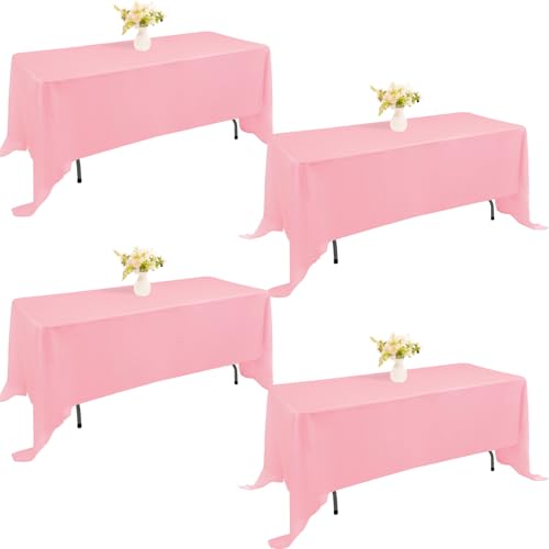 Image of 4 Pack Rectangle Tablecloth for 6 Foot Tables Washable Polyester Table Cover for Wedding Dining Table Parties Banquet(70x120 Pink)