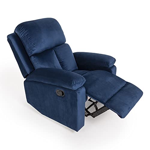 Wakefit Recliner | 3 Years Warranty | Velvet Fabric Rocking & Revolving Recliner Sofa 1 Seater | Recliner Chair | Stargazer - Blue