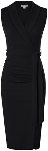 GRACE KARIN Women's Wear to Work Sleeveless Ruched Bodycon Office Pencil Midi Dresses with Belt