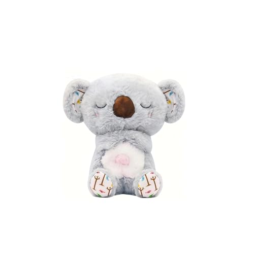 Breathing Stuffed Animal for Anxiety Relief - Soothing Koala Plush Toy with 4 Gear Modes, Music & Lights, Volume Control, Calming Sleep Buddy for Adults Kids (Grey)