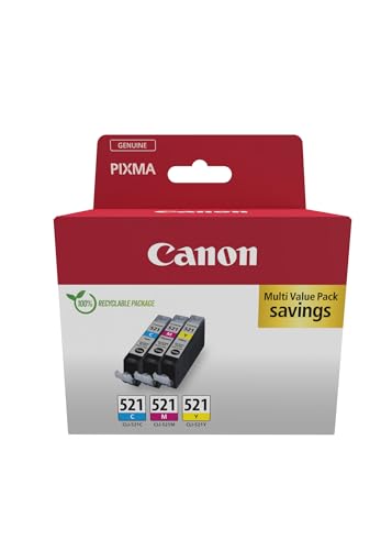 Canon CLI-521 äkta bläckpatroner, 3-pack (cyan, magenta, gul) – säkerhetskort multipack