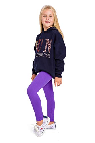 Softsail - Leggings de algodón sólido para niñas, elásticos, ultrasuaves, lisos Morado violeta