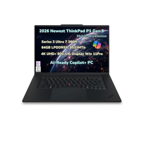 Image of 2026 New ThinkPad P1 Gen 9 Mobile Workstation AI Laptop 16 inch 4K UHD+ 800 nits Display Series 3 Ultra 7 366H 64GB RAM 2TB SSD Gen5 RTX PRO 2000 Blackwell GDDR7 Graphic RGB IR Cam Thunderbolt5 Win 11 Pro