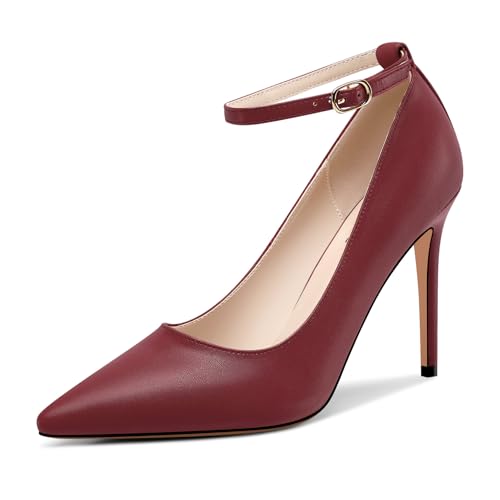 Castamere Womens Ankle Strap Pumps Pointed Toe Slip-on High Heels 10CM Heels