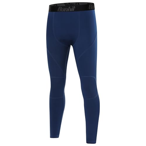 Runhit Boys Compression Leggings Youth Athletic Tights Basketball Compression Pants Boys Base Layer Pants Sports Legging Navy Blue M