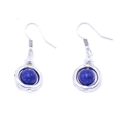 NILUXE DESIGN -Pendientes Piedra Natural Engarzada en Zamak - Pendientes Plata Mujer Colgantes con Gemas Naturales Piedras Semipreciosas - Estilo Boho -Distintas Piedras Mujer(Lapislázuli)