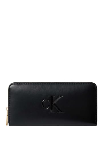 Chiusura con zip integrale Calvin Klein Donna Portafoglio Bold Long Zip Around con Logo, Nero (Black), Taglia Unica