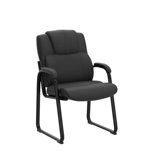 CLATINA Leather Guest Chair with Padded Arm Rest for Reception Meeting Conference and Waiting Room Side Office Home Black with Sled Base 2 Pack - Thumbnail 6