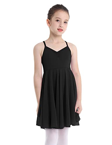Foto von iEFiEL Mädchen Ballettkleid Ballettanzug mit Chiffon Rock Tanzkleid Leotard Kinder Ballett Kleidung Tanzen Kleider für 92-140 (140-152, Schwarz)