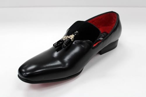 Mens After Midnight Black Glossy Shinny Tassel Slip on Loafer Shoes 69344