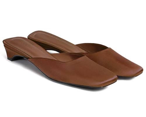 Coutgo Women's Mules Low Kitten Heel Closed Square Toe Slip On Backless Dress Shoes,Size Fits Large