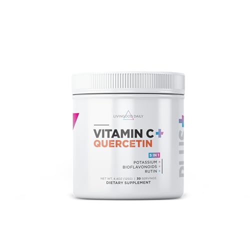 Livingood Daily High Dose Vitamin C Powder Supplement, 2,600 MG Ascorbic Acid Powder Supports Immunity & Skin Health, Powdered Vitamin C with Quercetin, Sweetened with Stevia, Vegan, 30 Servings