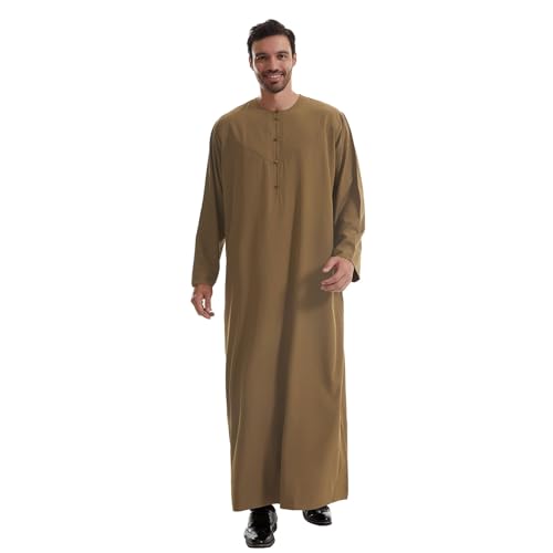 Hombres Caftán de manga larga Thobe - Ropa de oración musulmana para hombres Ropa árabe islámica bata monocromática Dubai Oriente Medio Vestidos de corte holgado Túnica musulmana Abaya Túnica Kandoura