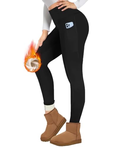TNNZEET Thermo Leggings Damen mit Taschen Gefüttert Thermoleggings High...