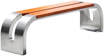 Outdoor Stainless Steel Park Bench, Heavy-Duty Modern Curved Design with Wooden Seat, Waterproof for Patios, Gardens, Courtyards, Shopping Areas (Natural, 150x40x45cm)