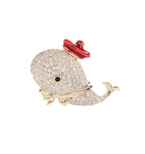 NIUSHANG Crystal Whale Brooch Pretty Crystal Brooch Pins Elegant Hat Whale Rhinestone Animal Statement Brooches Fashion Jewellery Accessories for Women Men Gift