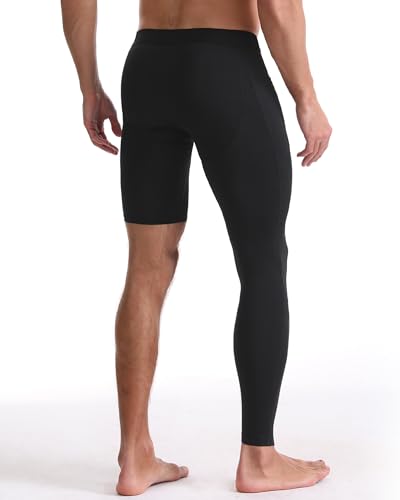 Roadbox Men's Basketball One Leg Tights, 1/2 Single Leg Compression Pants Sports Base Layer Leggings Underwear with Pockets3