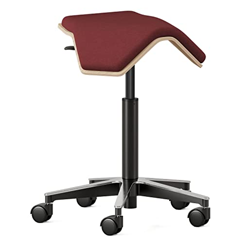 Image of Branch Saddle Chair, Ergonomic Rolling Stool | Birch Plywood Frame and Recycled Seat Fabric, Height Adjustable Saddle Seat for Active Sitting and Better Posture, Brick