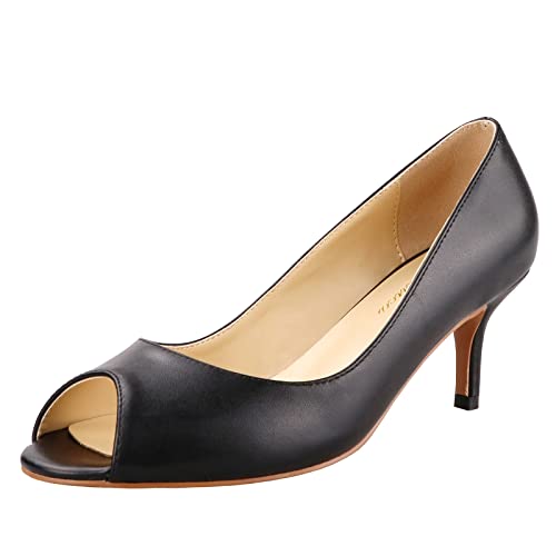 Escarpins classiques à bout ouvert pour femme - Talon moyen, Noir mat., 39.5 EU