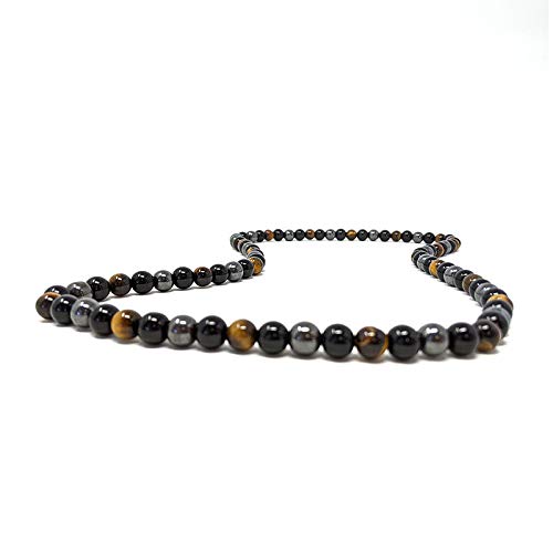 Shop-STory halsketting met beschermstenen, drievoudige bescherming, tijgeroog, hematiet en zwarte obsidiaan