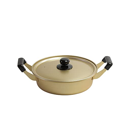 ベストコ 両手鍋 浅型 24cm アルミ 蓋付き ガス火専用 NQ-0081 黄金 軽くて丈夫なアルミ鍋