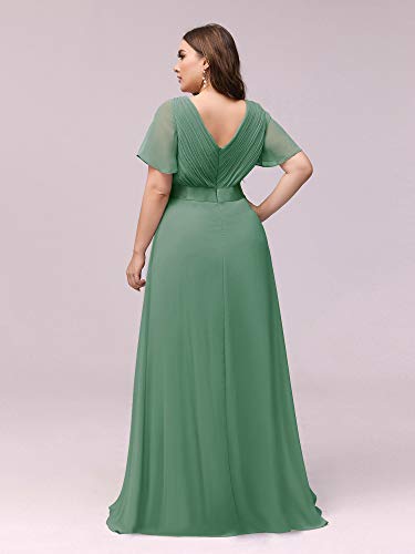 Image of Ever-Pretty Women's Chiffon Formal Evening Dresses for Curvy Women V-Neck Plus Size Floor Length Bridesmaid Dress