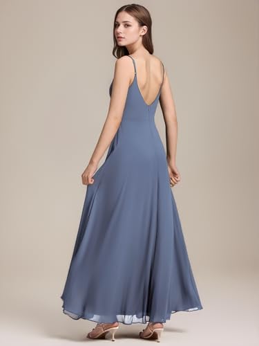 Image of Ever-Pretty Women's Sexy Side Slit V Neck Spaghetti Straps Chiffon A Line Bridesmaid Dress 0128B-PH