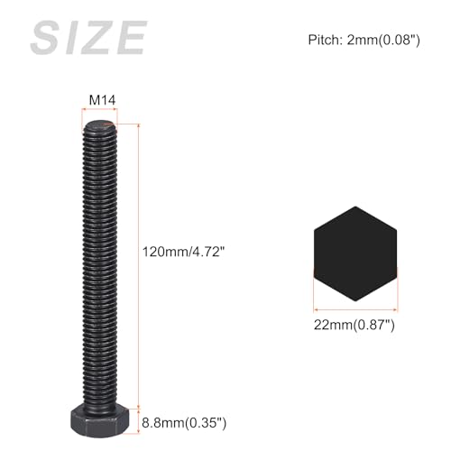 Image of METALLIXITY Hex Bolts (M14-2x120mm) 2Pcs, 8.8 Grade Carbon Steel Fully Threaded Black Oxide, Coarse Thread UNC Hex Head Screw Bolt - for Furniture Repair