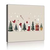 クリスマスをテーマにしたキャンバスプリントミニマリストホリデーウォールアートクリスマスツリーハットストッキング鳥リビングルームオフィスまたは廊下の家の装飾38x38cmインナーフレーム